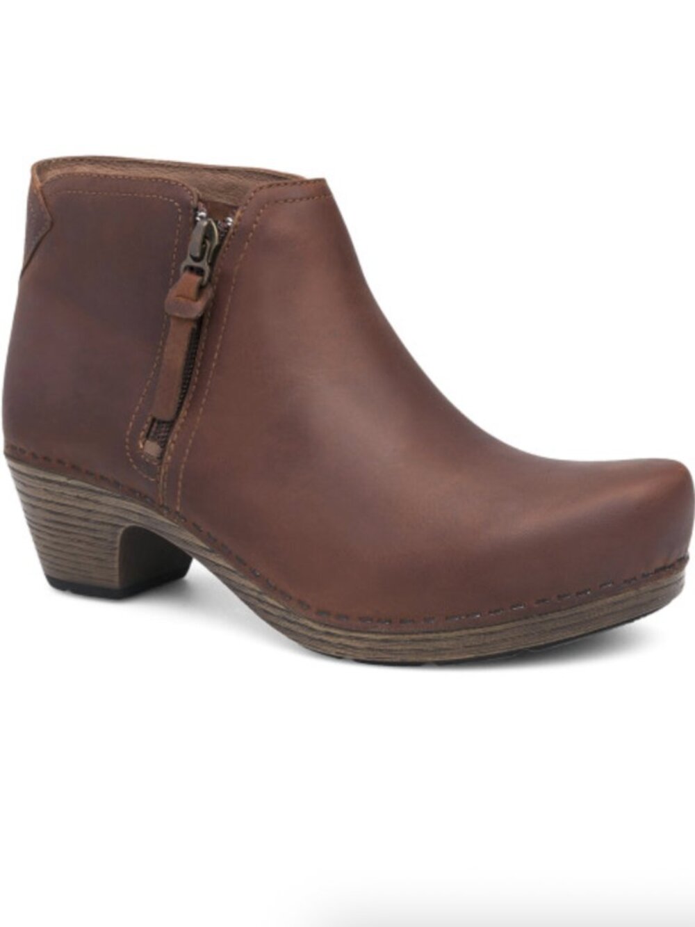 Dansko Tivoli Max Zip Up Ankle Boot Clog Saddle Brown Leather 39 / 8.5-9